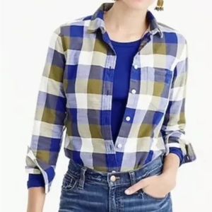 JCrew Moss Green Plaid Flannel Size 00 Excellent Condition Worn ONCE